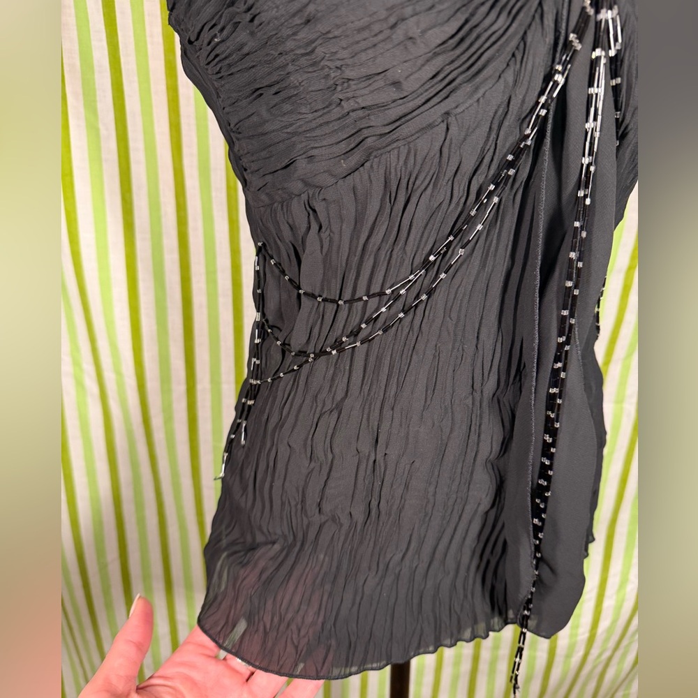 Kaelyn-Max Black Beaded Halter Top, Chiffon Layered Top, Size Medium - Picture 13 of 16